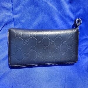 Gucci Guccissima Embossed GG Leather Long Zip Wallet - Black